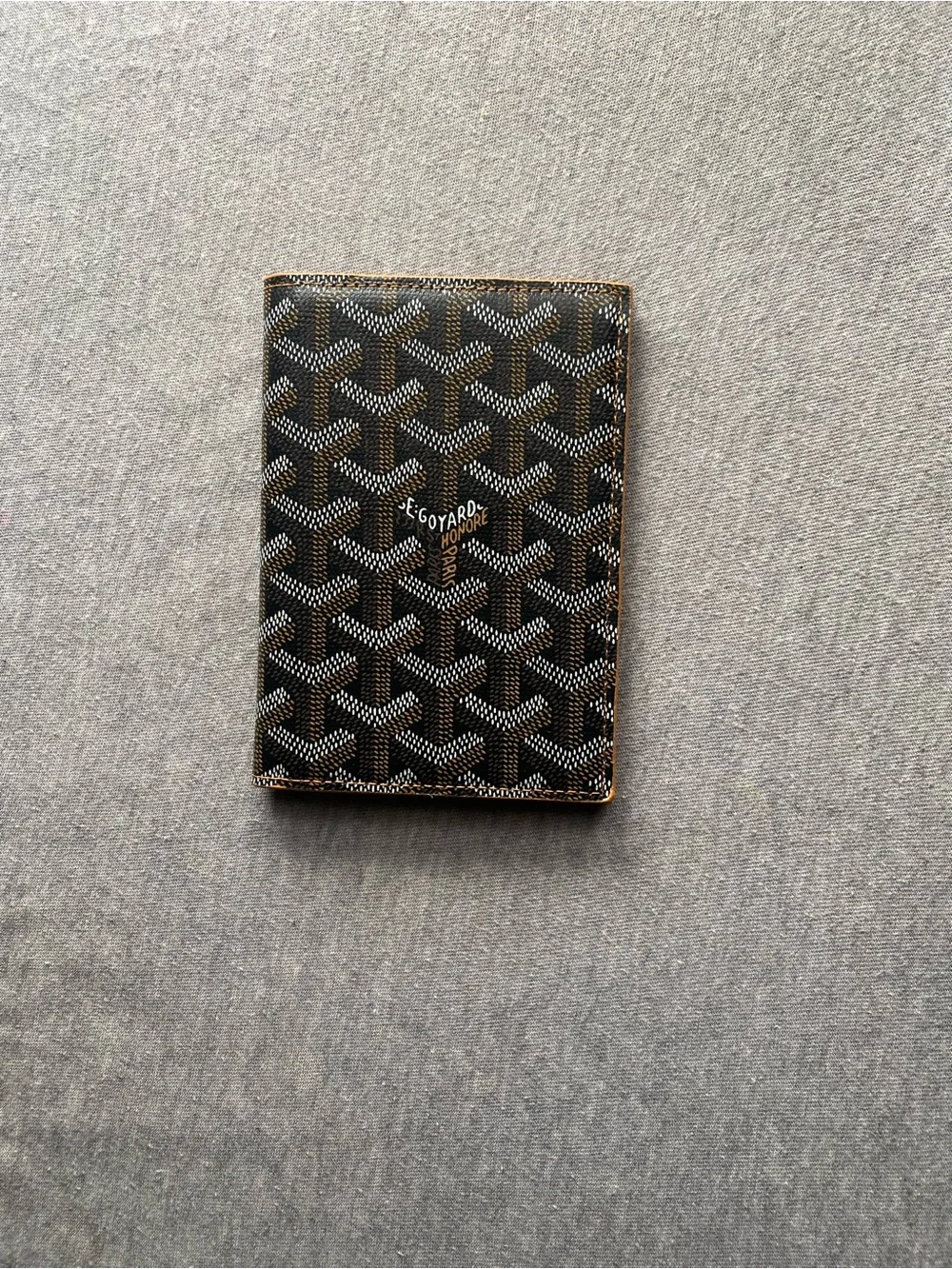 Goyard Grenelle Passport Cover Holder in Black & Tan Goyardine Canvas